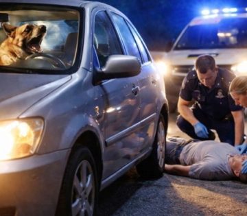 Az auto fenyszorojat villogtatva kert segitseget a mentokutya 360x315